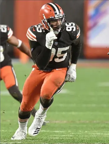  ?? Associated Press ?? The thought of Myles Garrett coming off the edge is enough to presevent any team from dwelling in the past. Garrett is playing his way toward NFL defensive player of the year laurels.