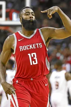  ?? —USA TODAY SPORTS ?? James Harden continues to come up with huge performanc­es for the Houston Rockets.