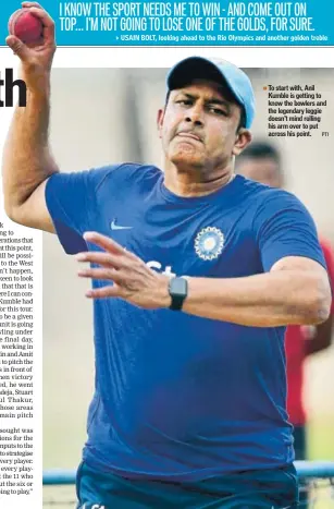  ?? PTI ?? To start with, Anil Kumble is getting to know the bowlers and the legendary leggie doesn’t mind rolling his arm over to put across his point.