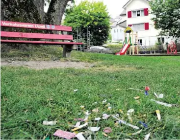  ??  ?? Müll und alte Spielgerät­e: Die Zustände auf diesem Spielplatz sind einer Mutter ein Dorn im Auge.