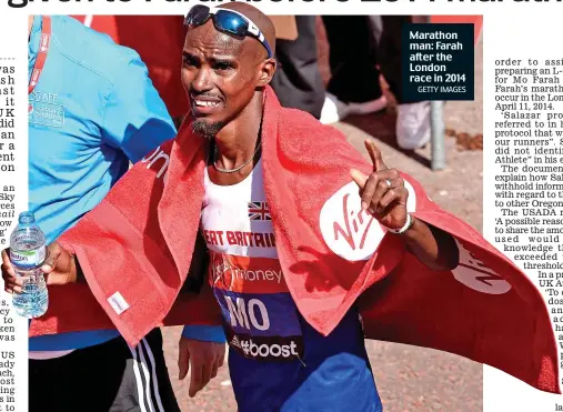  ?? GETTY IMAGES ?? Marathon man: Farah after the London race in 2014