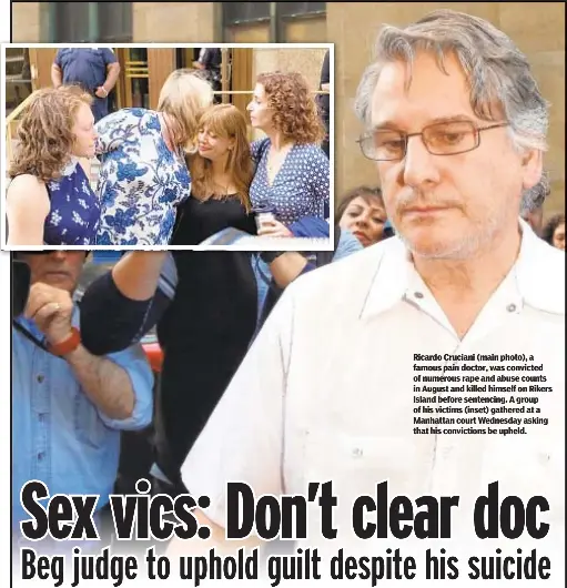 Sex vics Don’t clear doc Beg judge to uphold guilt despite his suicide