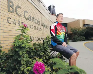  ??  ?? Sgt. Mike Lawless outside the B.C. Cancer Agency office where he was being treated in the fall of 2013.