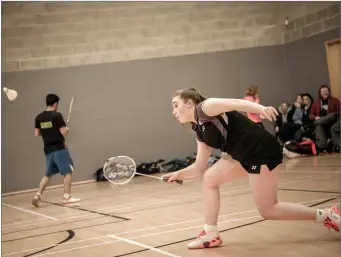  ??  ?? Jessica Feeney of Boyle Badminton Club in action during the competitio­n in Summerhill College.