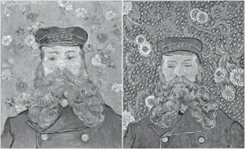  ?? LEFT, COLLECTION KRÖLLER-MÜLLER MUSEUM, OTTERLO; RIGHT, MUSEUM OF MODERN ART / LICENSED BY SCALA — ART RESOURCE, NY ?? Vincent van Gogh made six paintings and three drawings of the postman Joseph Roulin: two versions of the piece are on display in a new exhibit.