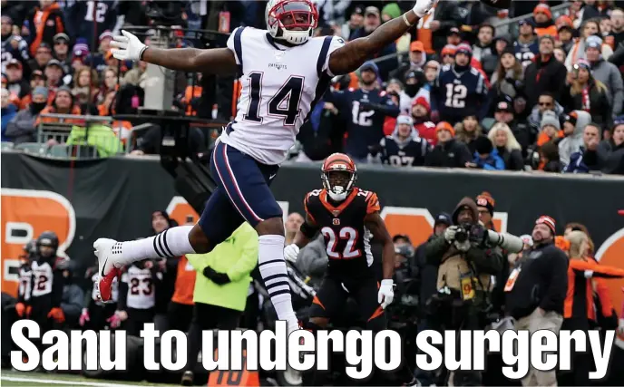  ?? NANCY LANE / HERALD STAFF FILE ?? SIDELINED: Patriots wide receiver Mohamed Sanu can’t make the catch during the second quarter against the Bengals on Dec. 15.