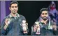  ?? PTI ?? India's Achanta Sharath Kamal and Sathiyan Gnanasekar­an pose with their silver medals during the Men's Doubles Table Tennis medal ceremony, at Commonweal­th Games 2022 in Birmingham, UK, Sunday