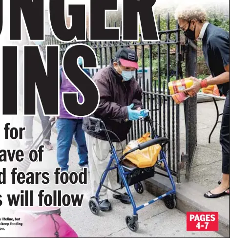  ??  ?? Soup kitchens and food pantries have been a lifeline, but many volunteers fear they will not be able to keep feeding hungry New Yorkers as the pandemic drags on.