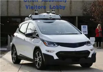  ?? BLOOMBERG PIC ?? A Chevrolet Bolt fitted with the Waymo autonomous driving technology. Alphabet contends that a former employee stole trade secrets and set up a startup that was subsequent­ly acquired by Uber.