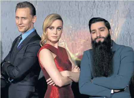  ??  ?? From left, Kong: Skull Island stars Tom Hiddleston and Brie Larson with director Jordan Vogt-Roberts.