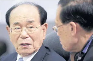  ?? REUTERS ?? Kim Yong-nam, left, will arrive in Pyeongchan­g on Friday.