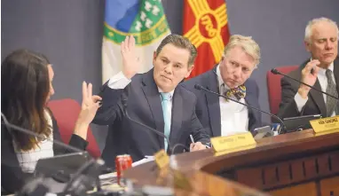  ?? ADOLPHE PIERRE-LOUIS/JOURNAL ?? From left, City Councilors Klarissa Peña, Ken Sanchez, Don Harris and Isaac Benton vote on an amendment to a bill increasing the gross receipts tax rate during the City Council meeting Monday evening.