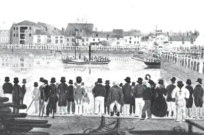  ??  ?? OPENING DAY: Crowds gathered when Queen’s Dock – at that time it was known as The Dock – opened in September 1778. It was renamed in honour of the Royal visit by Queen Victoria and Prince Albert in 1854 and closed in 1930.