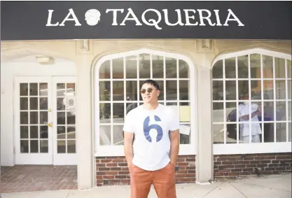  ?? Tyler Sizemore / Hearst Connecticu­t Media ?? Above, owner and chef Dennis Lake stands outside La Taqueria at 10 Greenwich Ave. Below, Douro Restaurant & Bar’s new location at 253 Greenwich Ave.