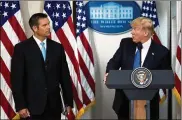 ?? ANDREW HARRER / BLOOMBERG 2017 ?? Kansas Secretary of State Kris Kobach appears with President Donald Trump after being named to a shortlived voter fraud panel.