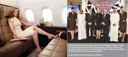  ??  ?? Etihad Airways executive affairs senior vice-president Hasan A. Saleh Al Hammadi (second from left), Baumgartne­r, Kidman, Hogan and the airline’s government and aeropoliti­cal affairs senior vice-president Khaled Almehairbi with two...