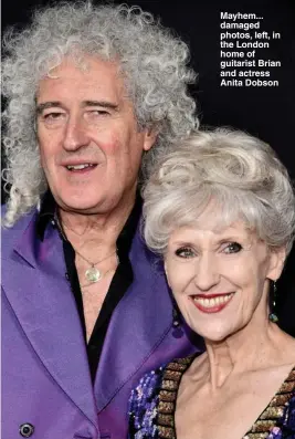  ??  ?? Mayhem... damaged photos, left, in the London home of guitarist Brian and actress Anita Dobson