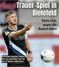 ??  ?? Bielefelds Kapitän Fabian Klos ist eigentlich ein Fan des FC Bayern München.