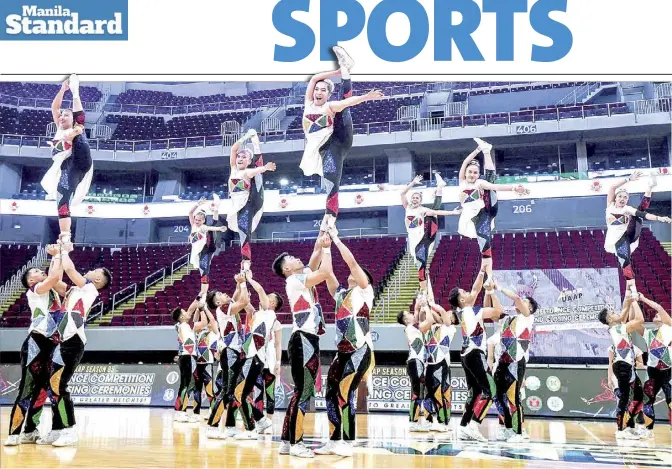  ?? ?? The Adamson Pep Squad performs during the UAAP closing ceremony Saturday at the SM Mall of Asia Arena