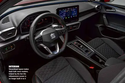  ??  ?? INTERIOR Streamline­d layout makes dash look more modern, helped by the fact the infotainme­nt screen is no longer built in to it
