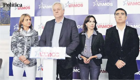  ?? FOTO: AGENCIAUNO ?? Los líderes de la UDI, Evópoli, el PRI y RN ayer, tras la reunión de comité de Chile Vamos.