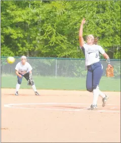  ?? STAFF PHOTO BY TED BLACK ?? La Plata High School senior pitcher Alyssa Bilodeau fires home in the first inning of Monday’s 2A South Region playoff game against Patuxent at the College of Southern Maryland. La Plata won 10-0 as Bilodeau threw a no-hitter, fanned eight Panthers and...