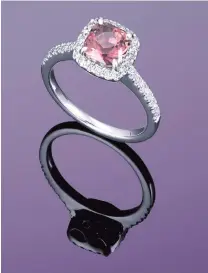  ?? ?? ABOVE: Cushion shaped pink tourmaline and diamond ring set in 18 carat white gold, £2,800.