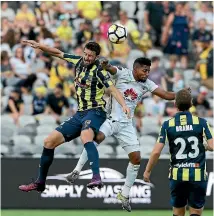  ?? PHOTO: GETTY IMAGES ?? Antony Golec (Mariners) and Roy Krishna (Phoenix) contest a header in last night’s A League match at Gosford.