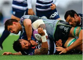  ??  ?? TOUGH STUFF: Quinn Roux of Connacht tackles Bordeaux-Begles’ Afa Amosa