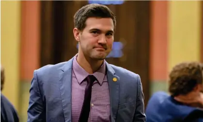  ?? ?? Josh Schriver at the Michigan capitol, in Lansing, on 10 October 2023. Photograph: David Guralnick/AP