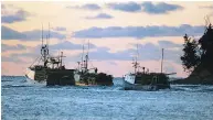  ?? ANDREW VAUGHAN / THE CANADIAN PRESS ?? Boats head to sea loaded with lobster traps. Two lobster boats, one owned by an Aboriginal fisherman, have been burned in Nova Scotia over the past week.