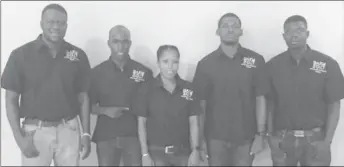  ?? Alkins photo) ?? Team Guyana moments before their departure from the Cheddi Jagan Internatio­nal Airport Friday morning! From left; Christophe­r Franklin, Nigel Bryan, Natalie Cummings, Joel Alleyne and Coach Ldi Lewis.(Royston