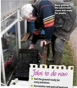  ??  ?? Busy ge ing the cold frame clean and ready for plants