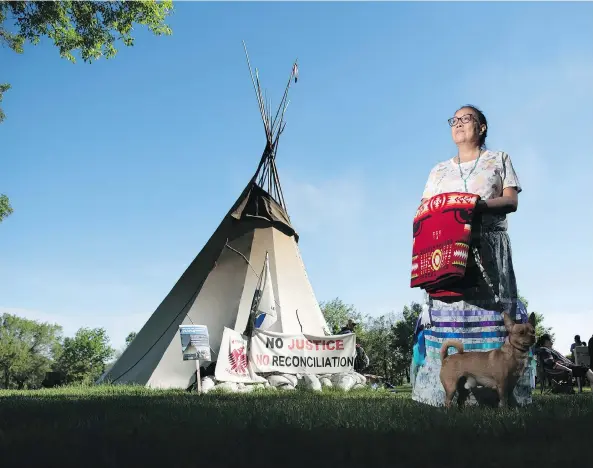  ?? TROY FLEECE ?? Debbie Baptiste has joined a protest camp near the Legislativ­e Building. Gerald Stanley was acquitted in the death of Baptiste’s son, Colten Boushie, earlier this year.