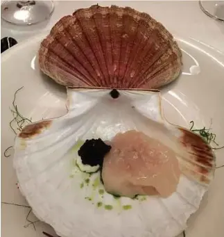  ??  ?? Brittany Scallop with caviar and cream.