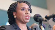  ?? [AP PHOTO] ?? Rep.-elect Ayanna Pressley, D-Mass., listens during a news conference with members of the Progressiv­e Caucus on Monday in Washington.