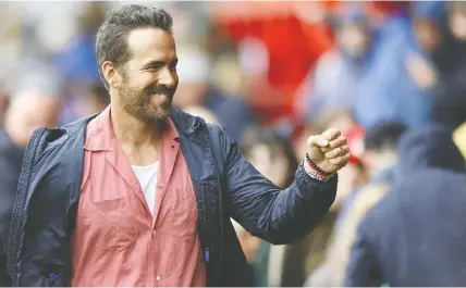  ?? MALCOLM COUZENS/GETTY IMAGES FILES ?? Wrexham FC co-owner Ryan Reynolds has made it official, bringing his English League Two team, the focus of a popular TV series, to Vancouver for an exhibition game July 27.