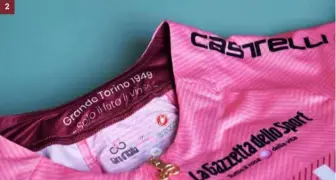  ?? ?? 1: foto ricolorata del Grande Torino nell'annata '48/'49. 2: dettaglio della maglia rosa al Giro d'Italia del 2024, con il ricordo della tragedia di Superga. 2