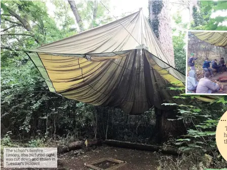  ??  ?? The school’s onfir canopy so icture right, was cu down nd tole in Tuesday’s incident