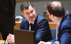  ??  ?? BRUSSELS: United Kingdom’s Treasury State Secretary David Gauke (L) attends an Economic and Financial (ECOFIN) Affairs Council meeting at the European Council, in Brussels, yesterday. —AFP