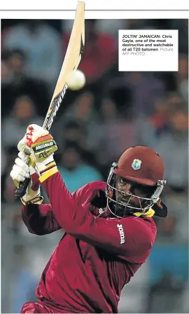  ?? Picture:
AFP PHOTO ?? JOLTIN’ JAMAICAN: Chris Gayle, one of the most destructiv­e and watchable of all T20 batsmen