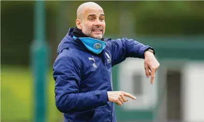  ?? City FC/Getty Images ?? Pep Guardiola rebutted Jürgen Klopp’s statement with examples of Manchester City’s recent schedule. Photograph: Tom Flathers/Manchester