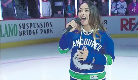  ??  ?? Arielle Tuliao has been invited to sing Canada’s national anthem at Sunday’s Seattle Seahawks game amid continuing political protests in the U.S.