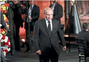  ?? AP ?? Russian President Vladimir Putin takes part in a wreath-laying ceremony at the World Holocaust Forum in Jerusalem.