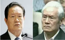  ??  ?? Zhou Yongkang pictured as a Politburo member in 2010, then again at his court hearing in 2015