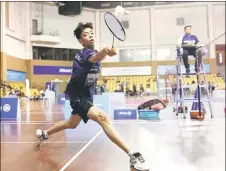  ?? ?? Razeeq Danial in action during AJBC 2022’s Under-15 men’s singles final match against Jia iun. — Bernama photo