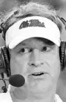  ?? ROGELIO V. SOLIS/AP ?? Mississipp­i head coach Lane Kiffin participat­es in a televised interview following his team’s 3117 win over LSU during a game in Oxford, Miss., on Oct. 23. A report has Kiffin possibly heading to Miami.