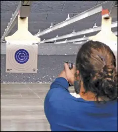  ??  ?? Candidate Shannon Freshour attended the fun safety program at Midwest Shooting Center Saturday with the Auglaize County Democrats.