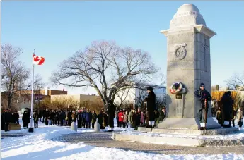 ?? ?? Cadets formed the ceremonial guard at the cenotaph during the Remembranc­e Day service in Memorial Park.