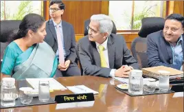  ?? SONU MEHTA/HT ?? Union finance minister Nirmala Sitharaman with RBI governor Shaktikant­a Das and finance secretary Rajiv Kumar during the RBI Central Board of Directors' meeting in New Delhi on Saturday.